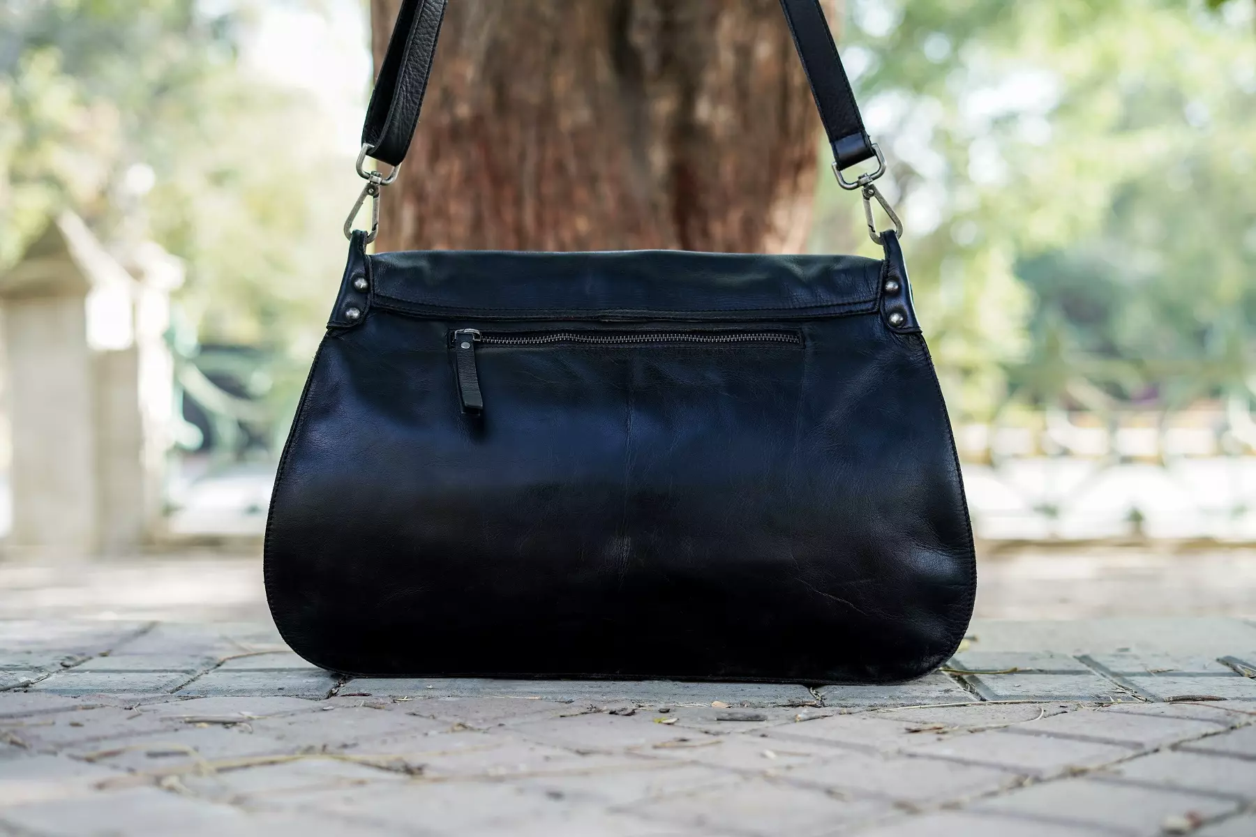 Classic Black Leather Satchel Messenger Bag
